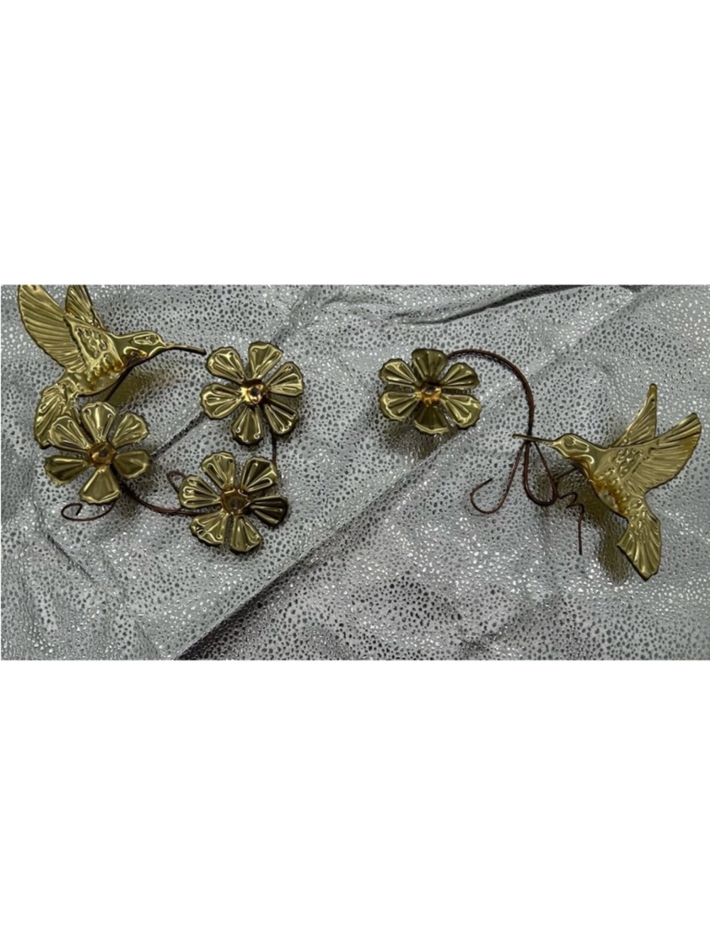 Home Interiors Gold Hummingbird Floral Wall Accent